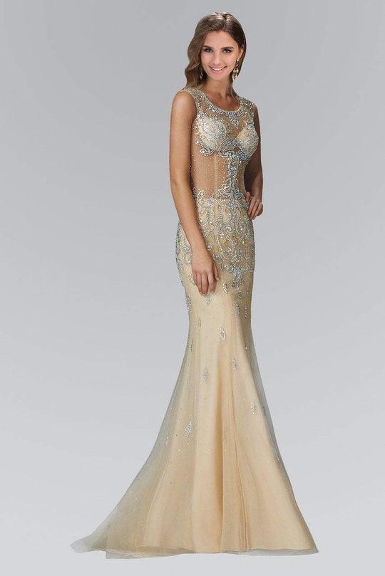Sleeveless Sheer Jewel Embellished Gown GL2125