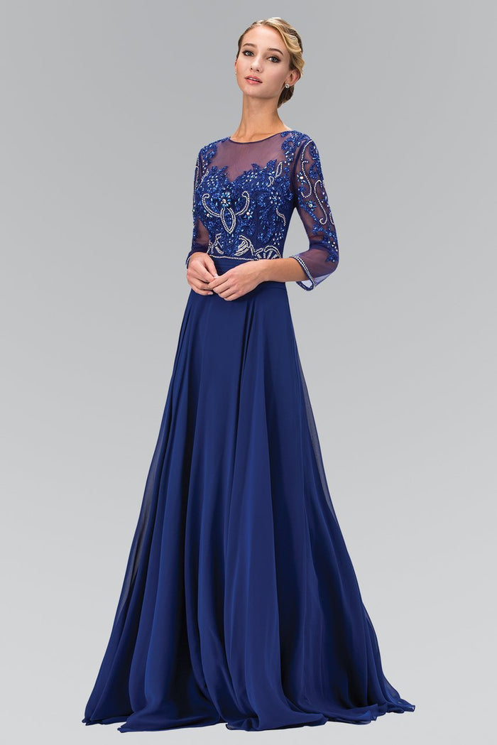 Bead Embellished Bateau Neck Chiffon Gown GL2127