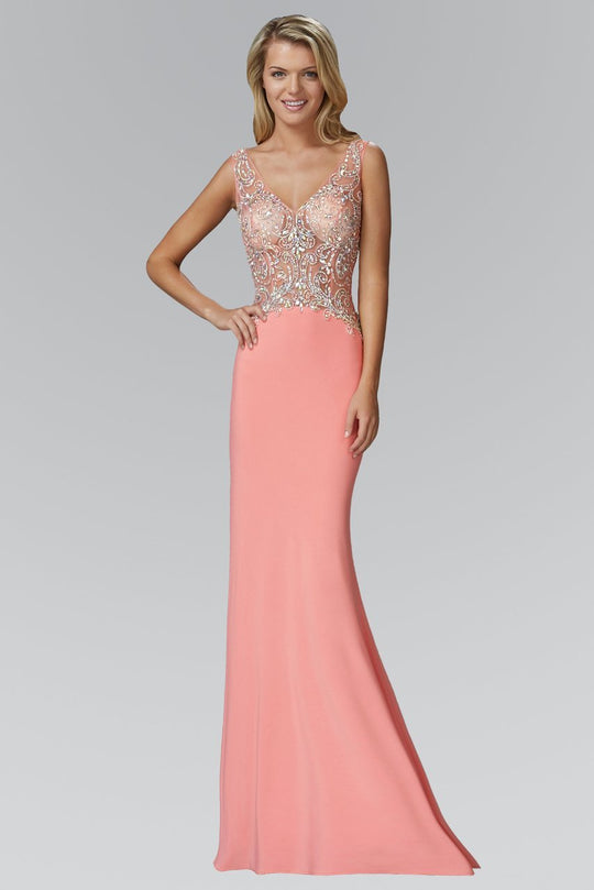 Jewel Embellished V-Neck Gown GL2128