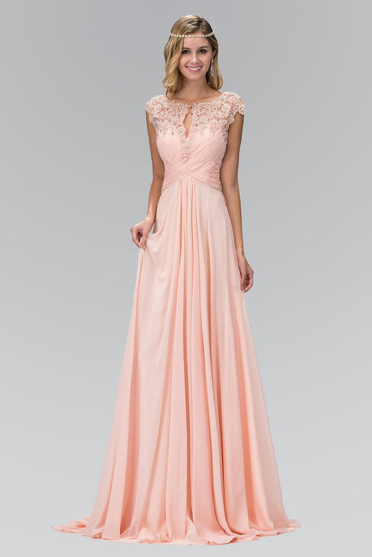 Laced Bateau Neck A-Line Chiffon Dress GL2136