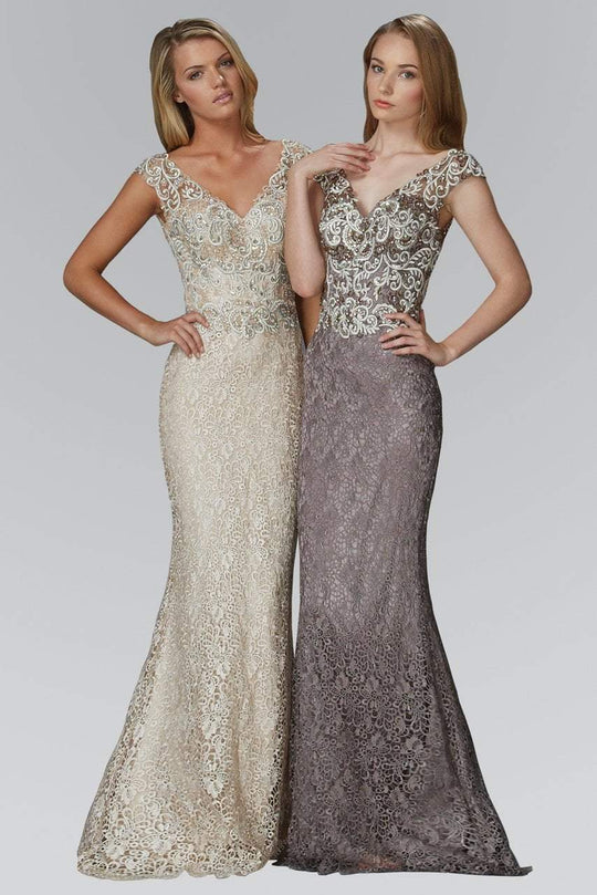 Embroidered V-Neck Mermaid Gown GL2138