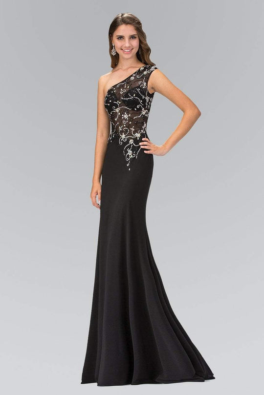 Beaded Asymmetrical Neck Gown GL2143
