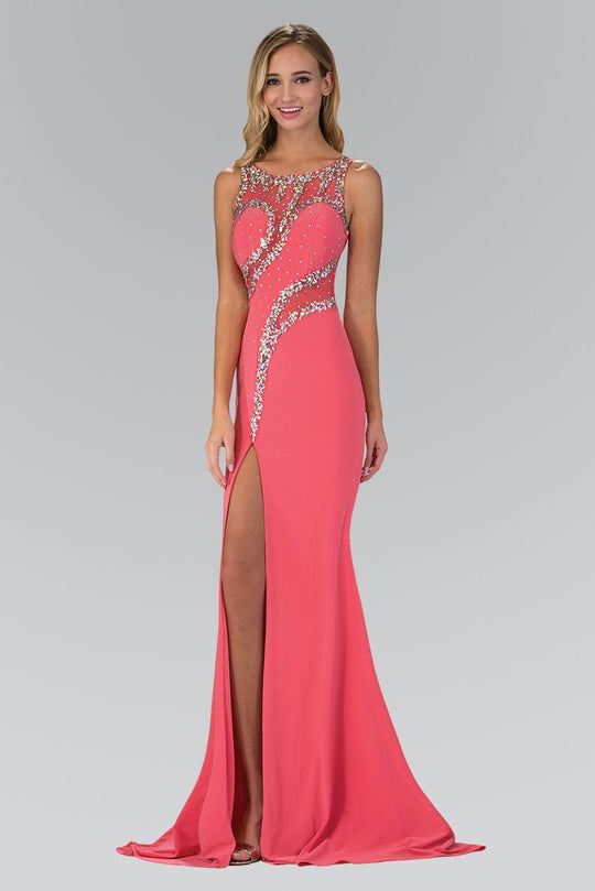 Beaded Bateau Neck Trumpet Gown GL2146