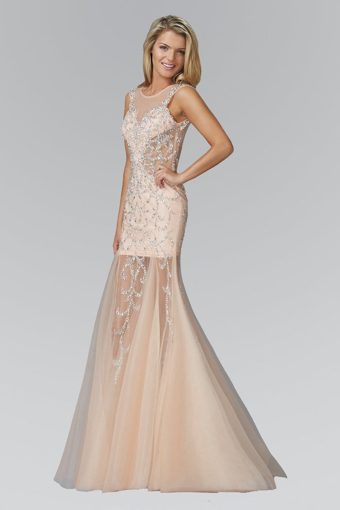 Beaded Scoop Neck Trumpet Gown GL2153