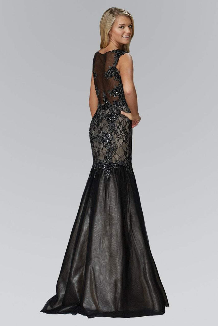 Beaded Bateau Neck Trumpet Gown GL2162
