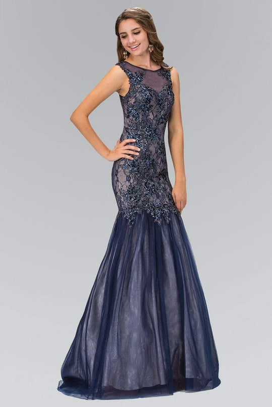 Beaded Bateau Neck Trumpet Gown GL2162