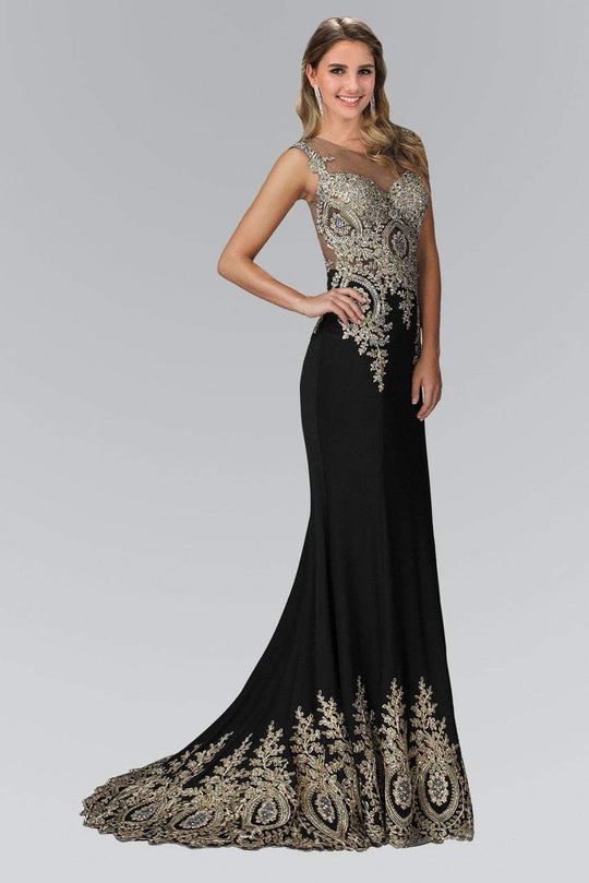 Beaded Illusion Scoop Neck Jersey Dress GL2166