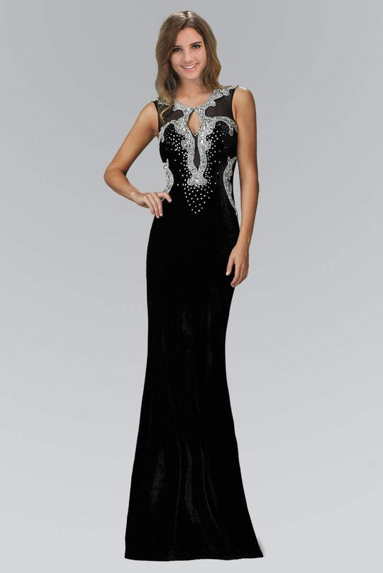 Scoop Neckline with Open Back Velvet Gown GL2167
