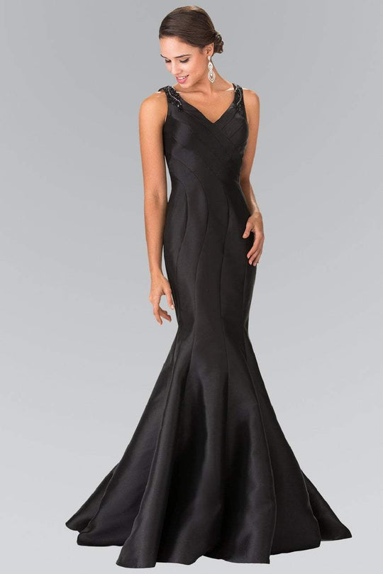 Sleek V-Neck Mikado Trumpet Gown GL2212