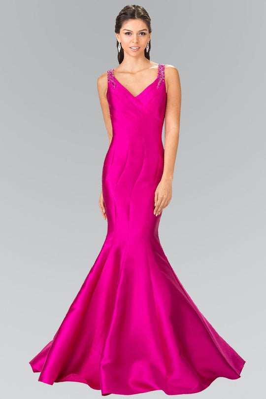 Elizabeth K - GL2212 Sculpted V-Neck Mikado Trumpet Gown in Pink