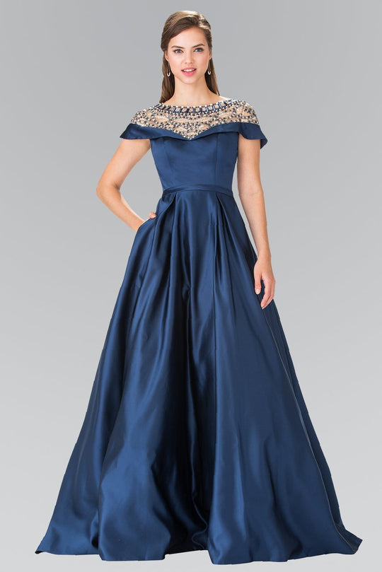 Sheer Embellished Neckline Evening Gown GL2215