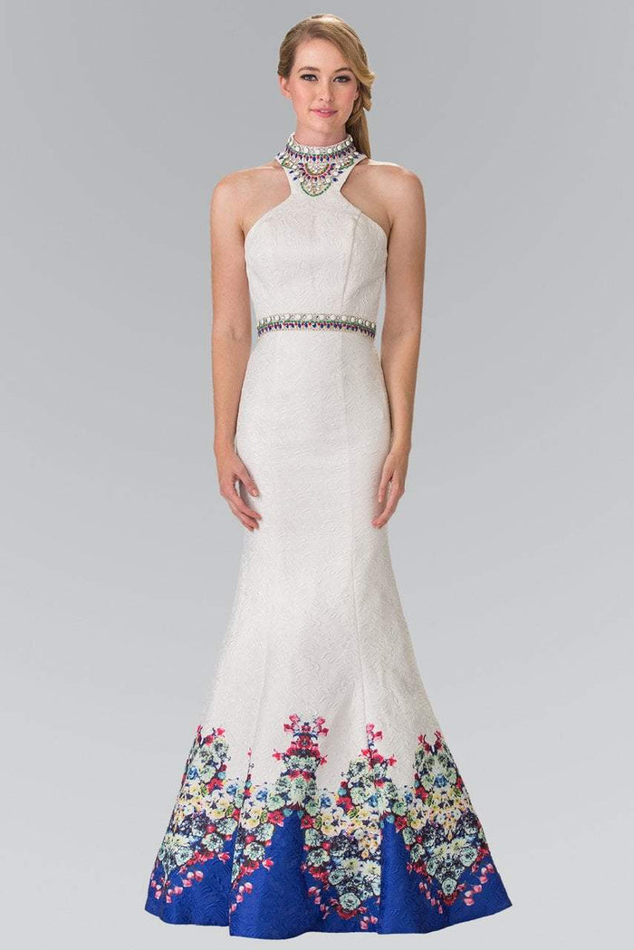 Embellished High Neck Floral Print Gown GL2218