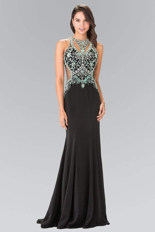 Beaded High Neck Jersey Evening Gown GL2221