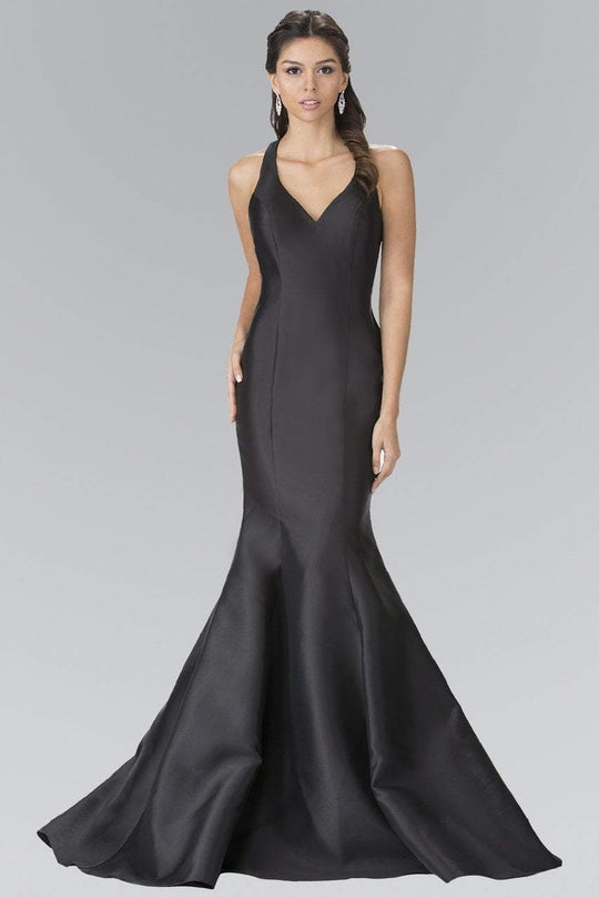 Elizabeth K V-Neck Mermaid Mikado Evening Gown GL2224 In Black