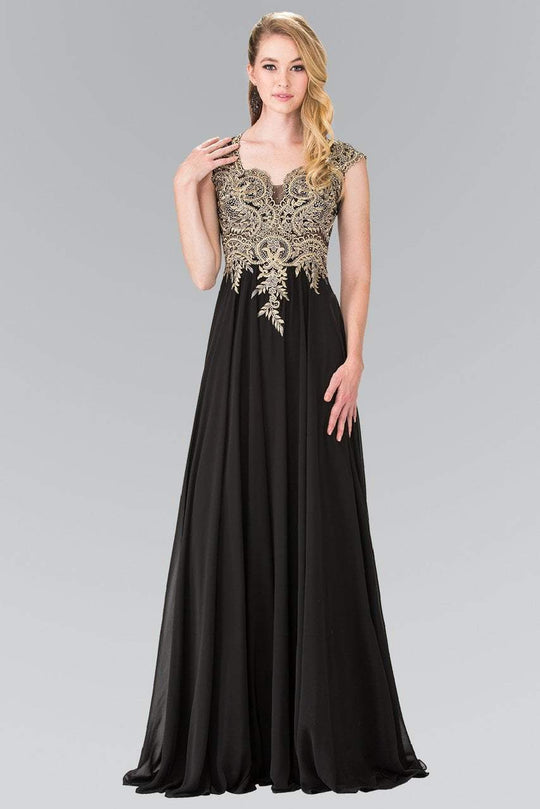 Gilt Embroidered Bateau A-Line Gown GL2229