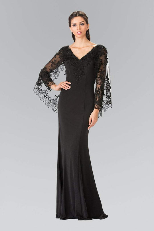 Embroidered V-Neck Sheath Gown GL2235