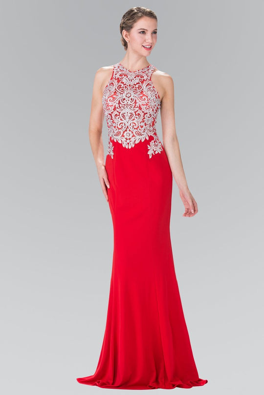 High Neck with Silver Embroidered Bodice Gown GL2236