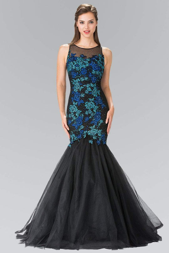 Sheer Neckline with Floral Embroidery Gown GL2244