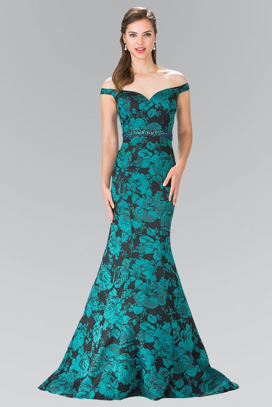 Mock Off-Shoulder Floral Print Mermaid Gown GL2245