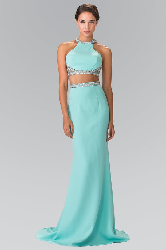 Beaded Halter Neck Two-Piece Evening Gown GL2256