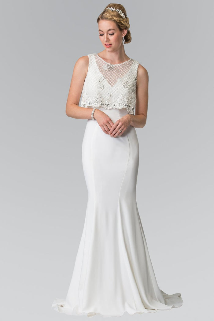 V-neck with Detachable Beaded Lace Top Gown GL2257