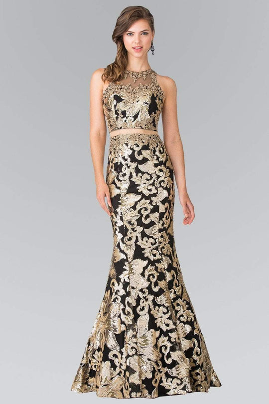 Mock Two-Piece with Golden Applique Gown GL2272