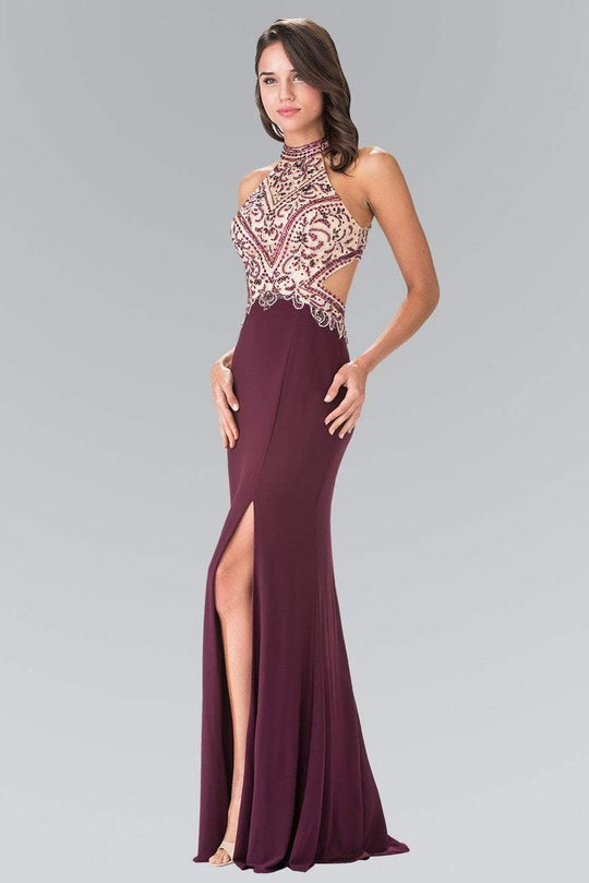 High Neck Full Beaded Bodice Evening Gown GL2282