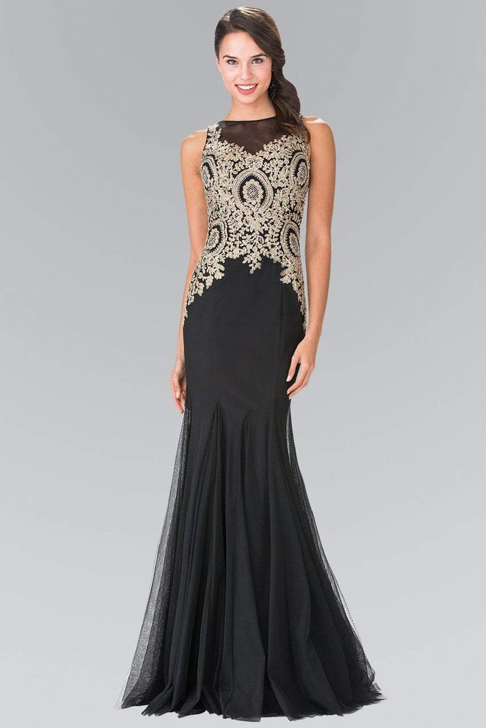 Gold Embroidered Tulle Trumpet Gown GL2283