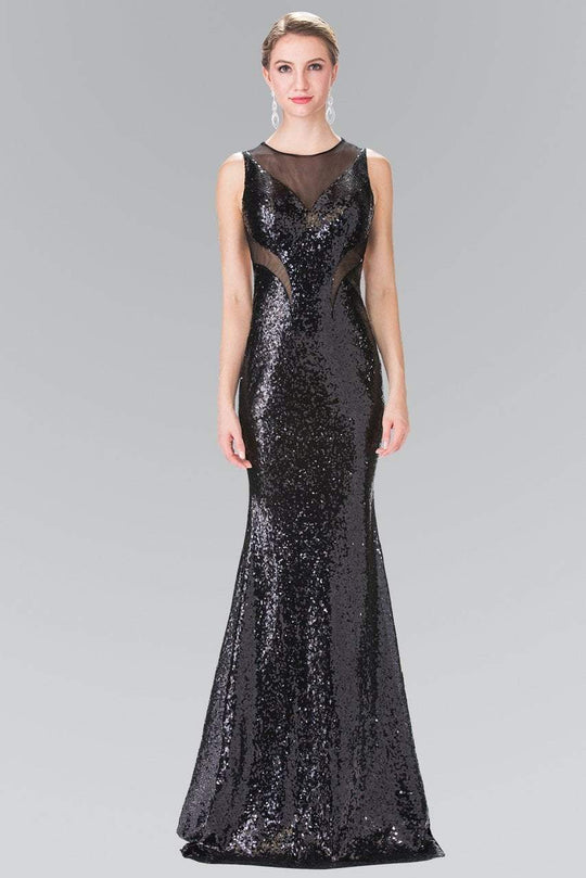 Sequined Illusion Panel Sheath Gown GL2292