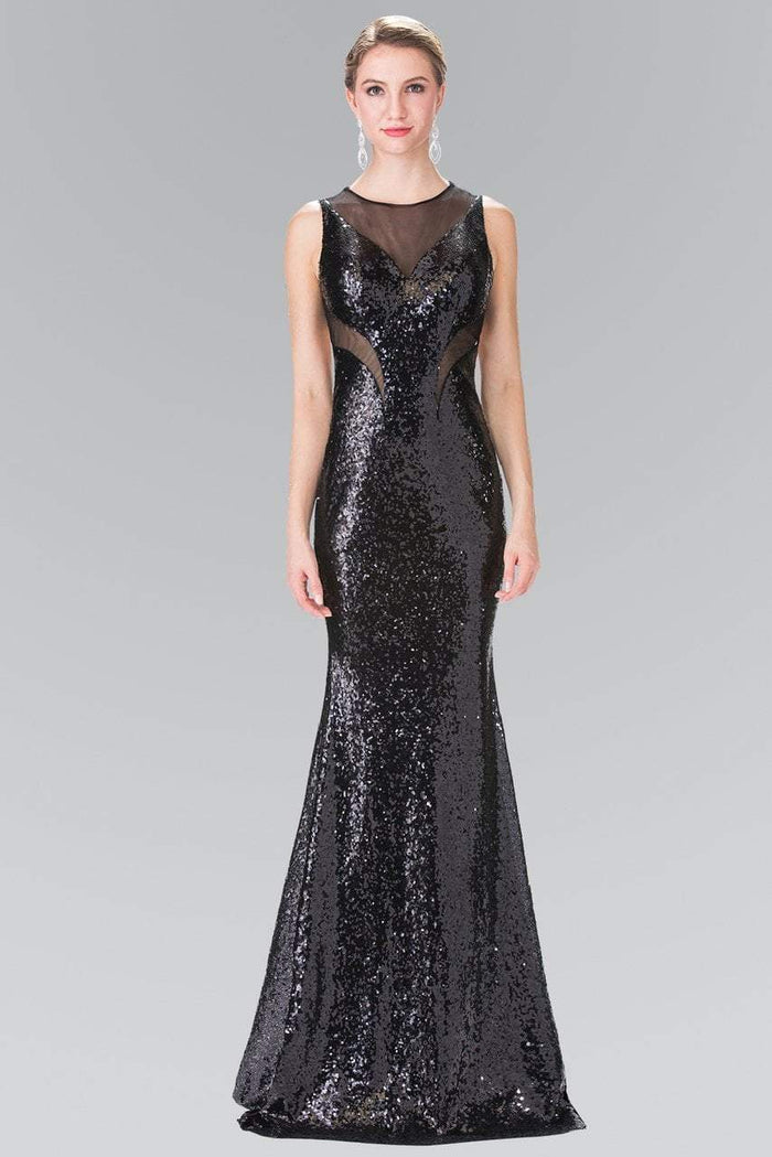 Sequined Illusion Panel Sheath Gown GL2292