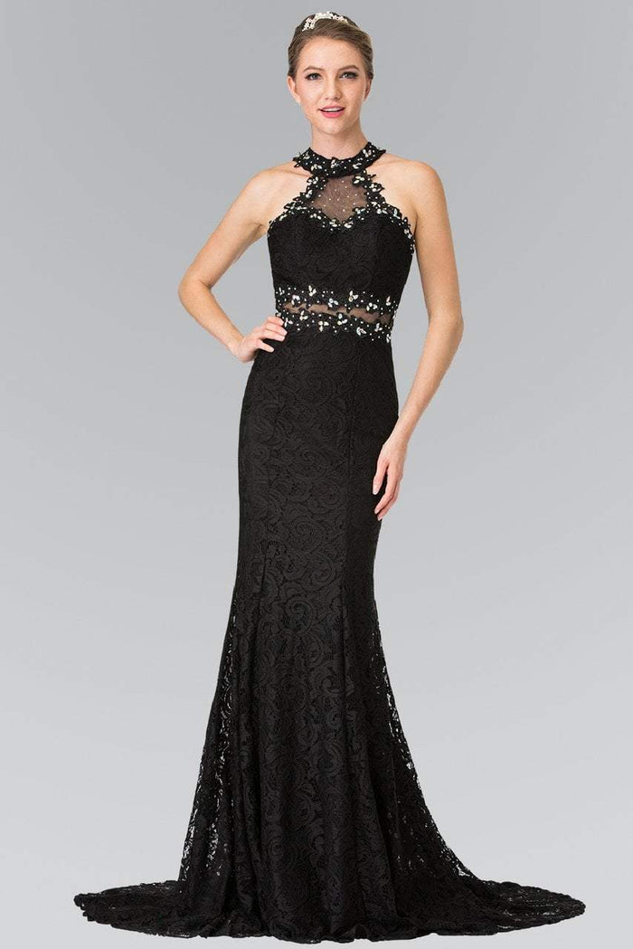 Beads Embellished High-Neck Lace Dress GL2297