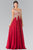 Elizabeth K GL2311 Intricate Lace V-Neck A-Line Gown in Burgundy