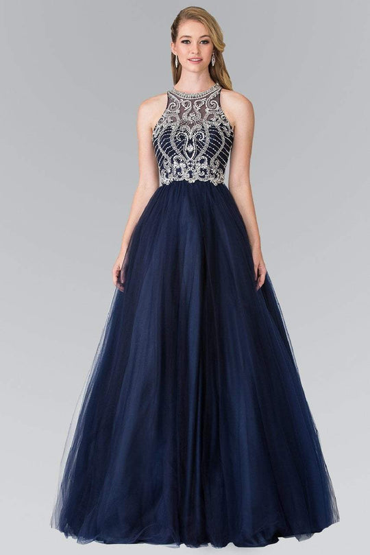 Bejeweled Sleeveless Chiffon Evening Gown GL2327