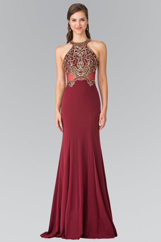 Embellished Halter Neck with Sheer Back Gown GL2328