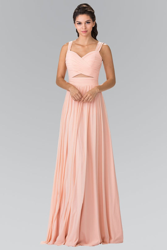 Ruched Sweetheart Bodice Long Chiffon Gown GL2366