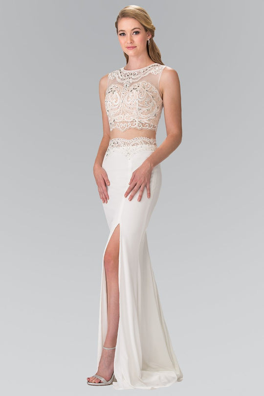 Two-Piece Beaded Lace Top Evening Gown GL2373