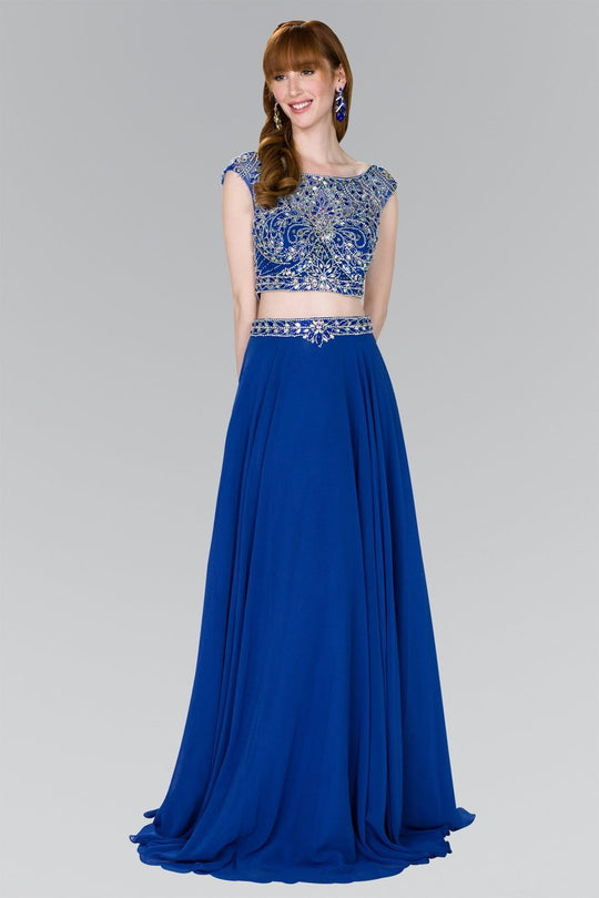 GL2422 Cap Sleeve Crystal Ornate Two-Piece Chiffon Gown