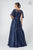 Elizabeth K - GL2830 Sheer Cape Sleeve Appliqued Chiffon Dress In Blue