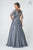 Elizabeth K - GL2830 Sheer Cape Sleeve Appliqued Chiffon Dress In Silver
