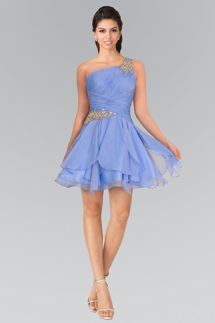 Jeweled One Shoulder Short Ruffled Dress GS1037