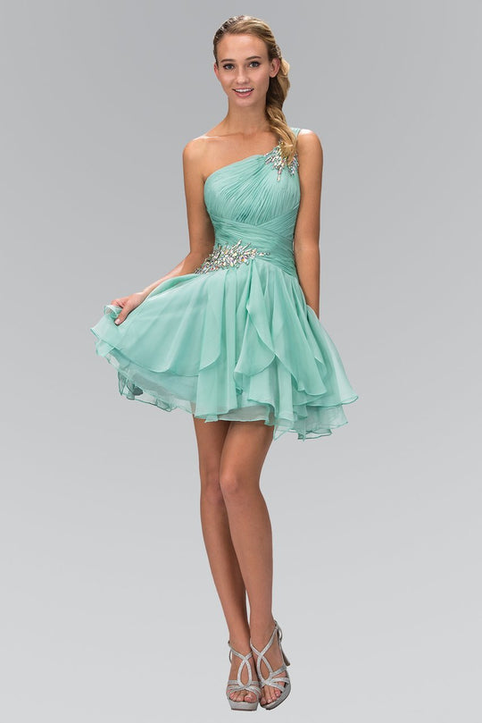 Jeweled One Shoulder Short Ruffled Dress GS1037