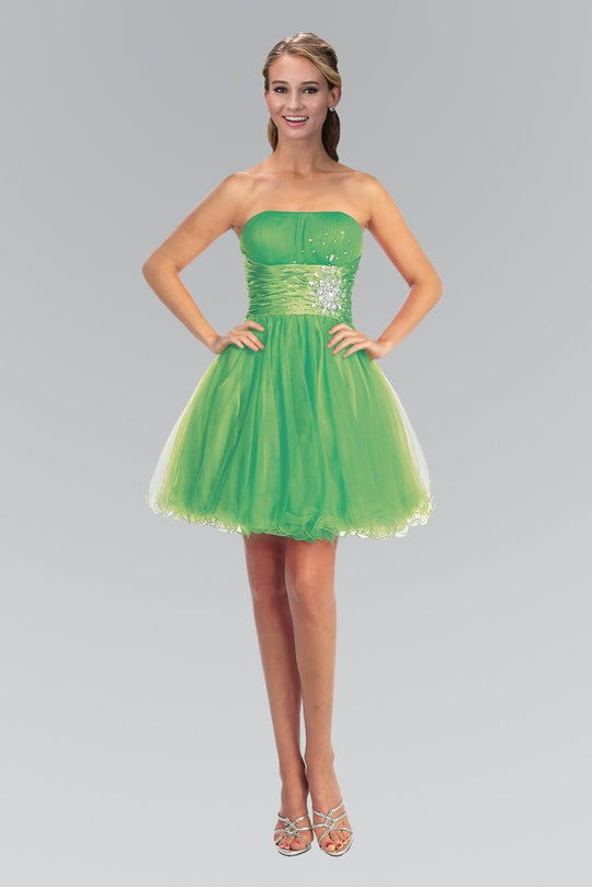 Jeweled Straight Neck Tulle A-line Dress GS1050
