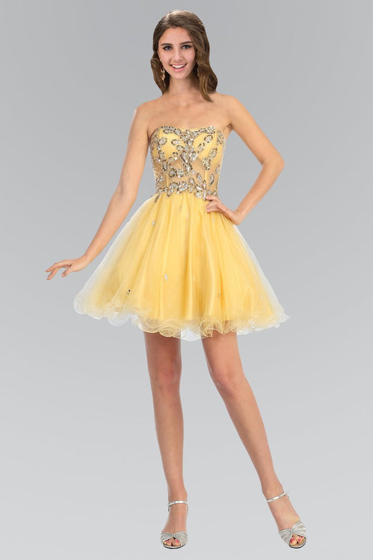 Beaded Sweetheart Neck Tulle Short Dress GS1107