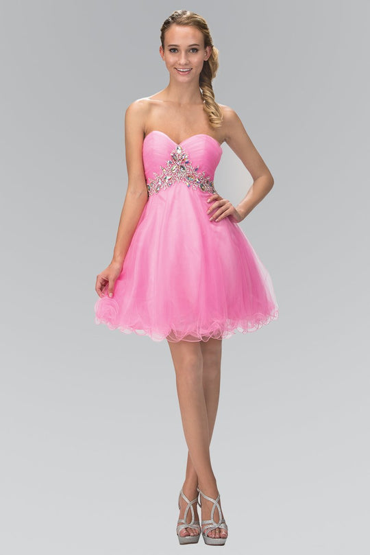 Jeweled Ruched Sweetheart Tulle A-line Dress GS1139