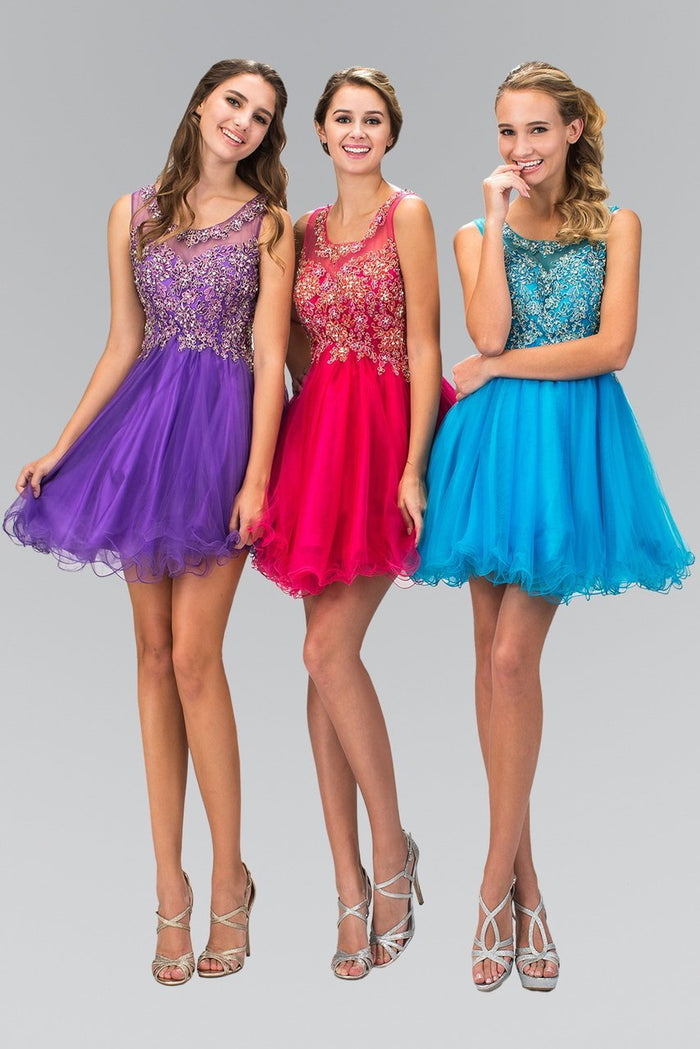 Jewel-Toned Illusion Tulle Dress GS1335