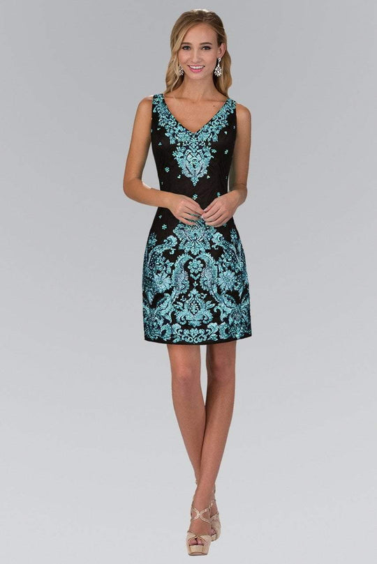 Embroidered Lace V-Neck Cocktail Dress GS1437