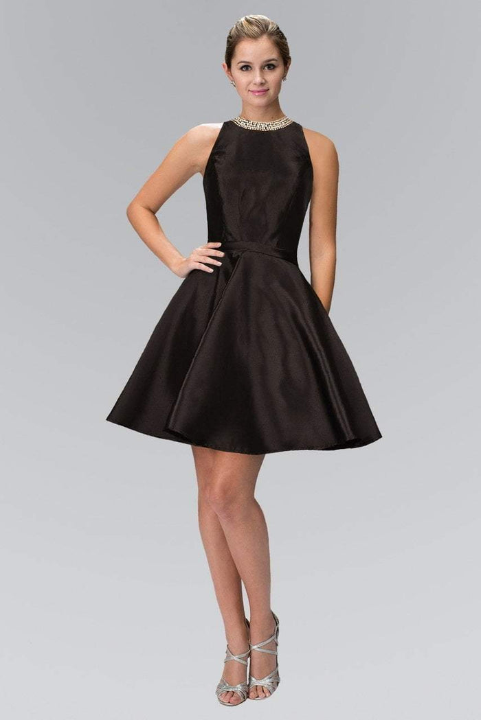 Jeweled Collar High Neck Charmeuse Dress GS1441