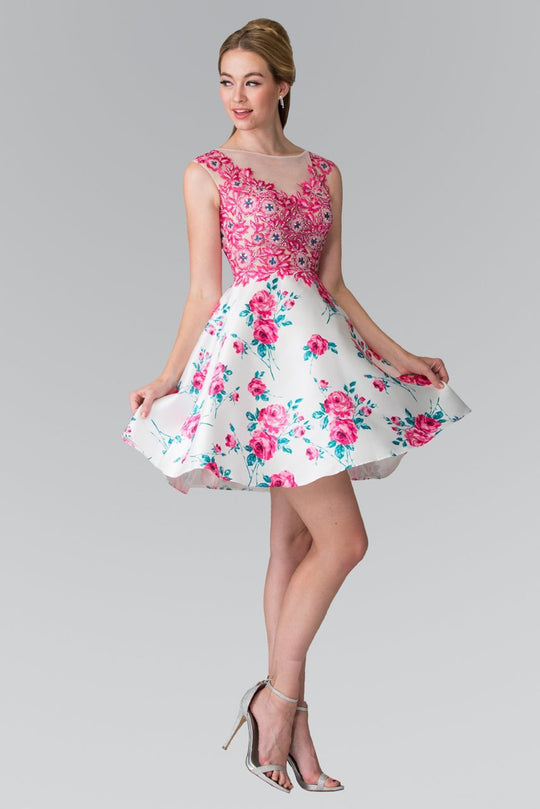 Floral Embroidered Bodice Cocktail Dress GS1445