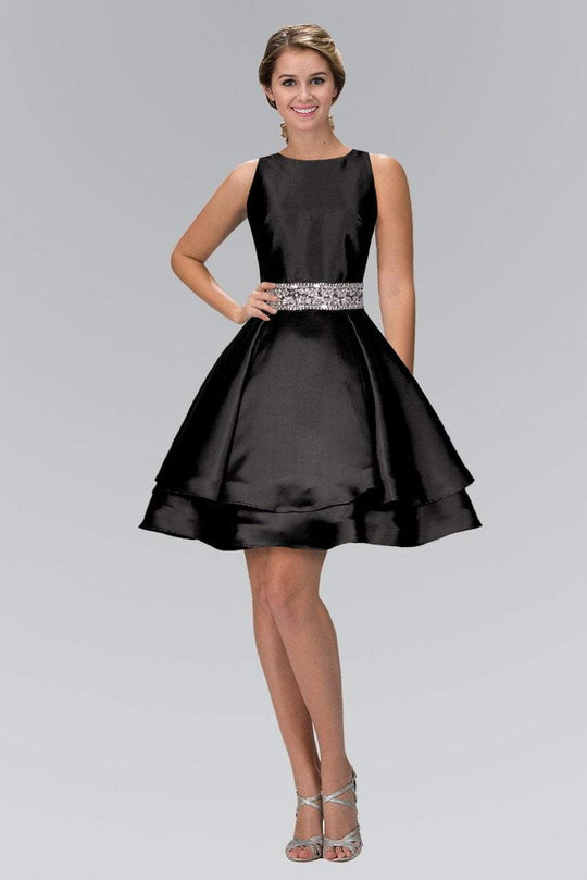 Scoop Neck Tiered Skirt Taffeta Cocktail Dress GS1446