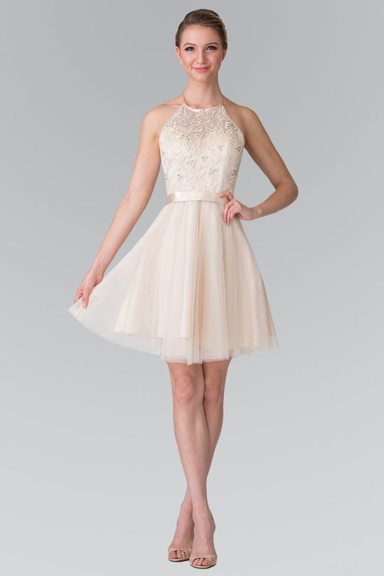 Embroidered Halter Neck A-line Dress GS1465